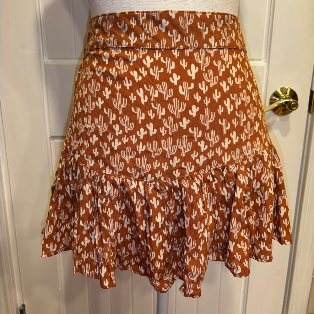 Skater Skirt Angie Brown Cactus Pattern Size M